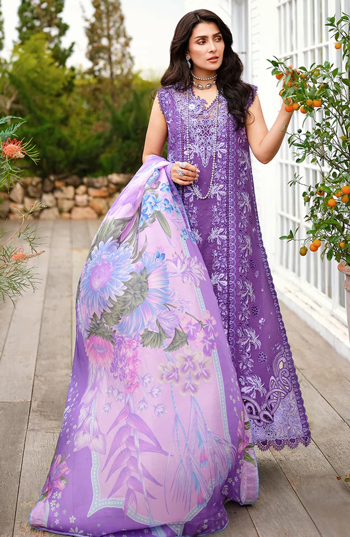 Mushq A Moi Held by Love Luxury Embroidered Lawn Unstitched 3 Piece Suit - Lovers Lane - MQ26MOI - Purple - Summer Collection