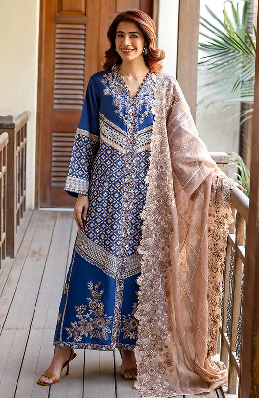 Mushq Astoria Embroidered Lawn Unstitched 3 Piece Suit - Zenith - MQ26AST - Navy Blue - Festive Collection