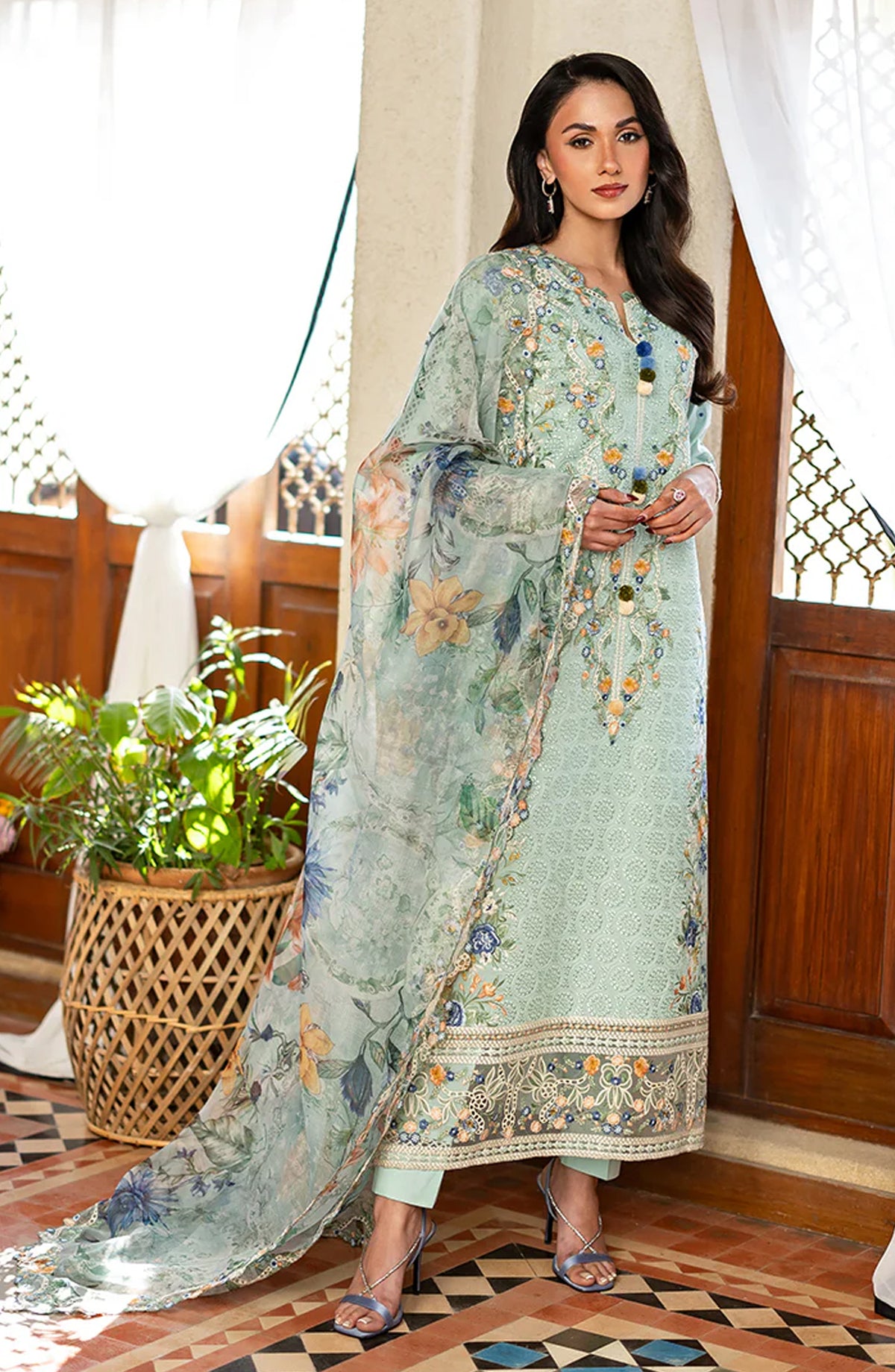 Mushq Astoria Embroidered Lawn Unstitched 3 Piece Suit - Elif - MQ26AST - Sea Blue - Festive Collection