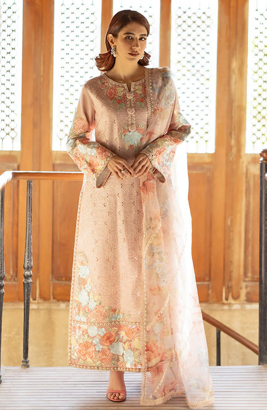 Mushq Astoria Embroidered Lawn Unstitched 3 Piece Suit - Norah - MQ26AST - Light peach - Festive Collection