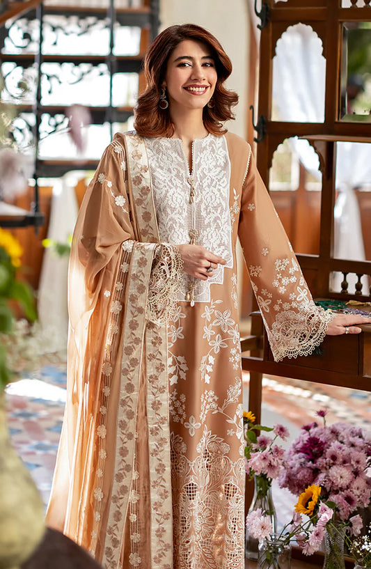 Mushq Astoria Embroidered Lawn Unstitched 3 Piece Suit - Elodie - MQ26AST - Mocca - Festive Collection