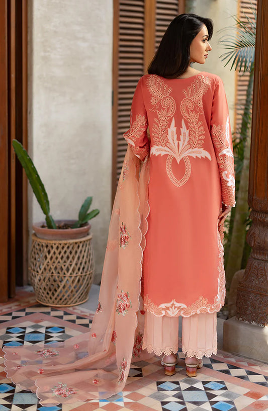 Mushq Astoria Embroidered Lawn Unstitched 3 Piece Suit - Avienne - MQ26AST - Coral - Festive Collection