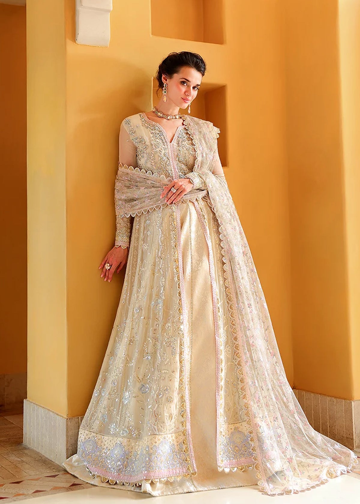 Mushq Bachelorette Chronicles Embroidered Chiffon Unstitched 3 Piece Suit - 02 Blush Hour - MQ26BC - Off White - Luxury Collection