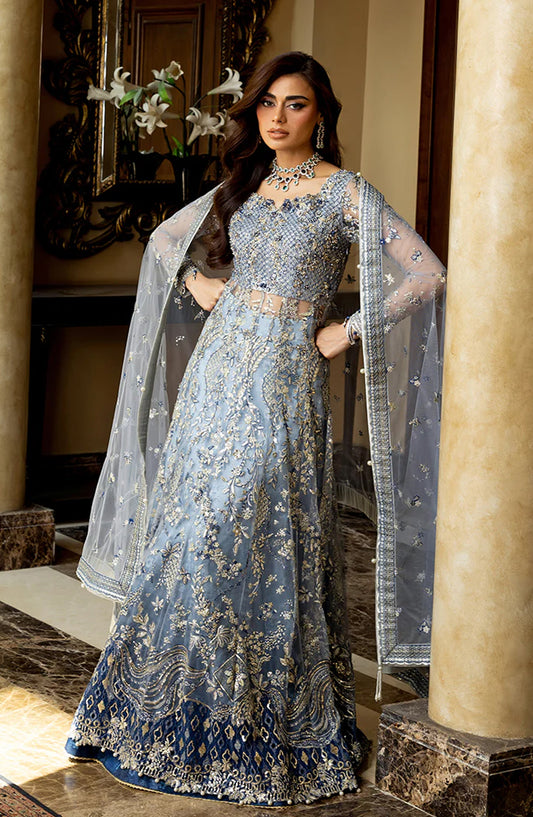 Mushq Darlings Wedding Embroidered Net Unstitched 3 Piece Suit - Kiara - MQ25DRW - Ice Blue - Festive Collection