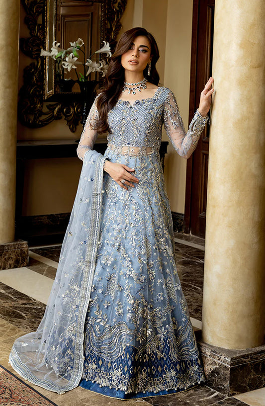 Mushq Darlings Wedding Embroidered Net Unstitched 3 Piece Suit - Kiara - MQ25DRW - Ice Blue - Festive Collection