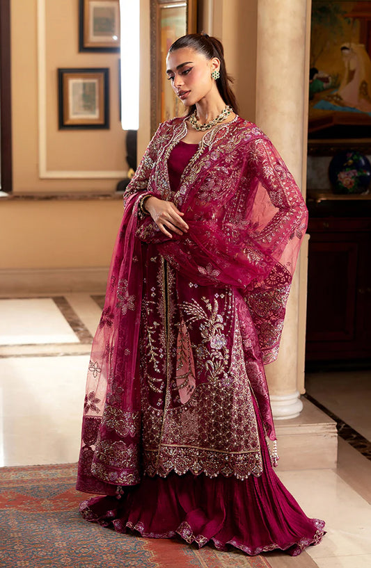 Mushq Darlings Wedding Embroidered Organza Unstitched 3 Piece Suit - Bebo - MQ25DRW - Deep Pink - Festive Collection