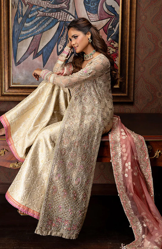 Mushq Darlings Wedding Embroidered Organza Unstitched 3 Piece Suit - Jhilmil - MQ25DRW - Gold - Festive Collection