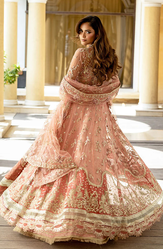 Mushq Darlings Wedding Embroidered Net Unstitched 3 Piece Suit - Naina - MQ25DRW - Peach - Festive Collection