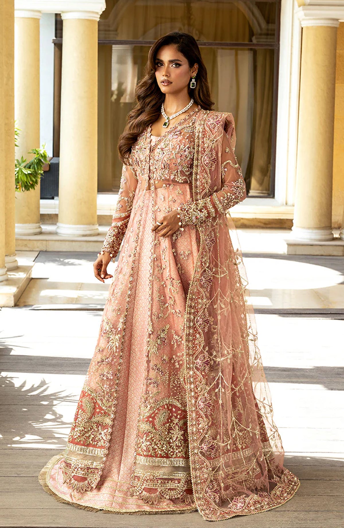 Mushq Darlings Wedding Embroidered Net Unstitched 3 Piece Suit - Naina - MQ25DRW - Peach - Festive Collection
