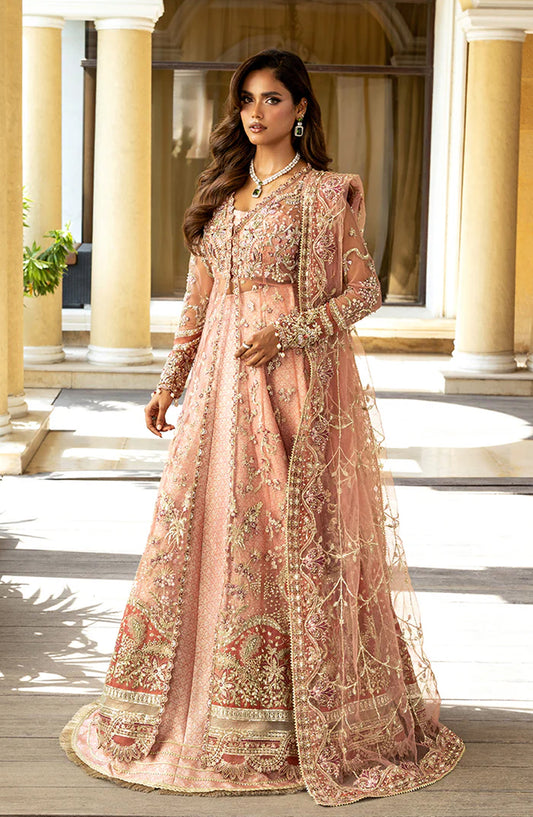 Mushq Darlings Wedding Embroidered Net Unstitched 3 Piece Suit - Naina - MQ25DRW - Peach - Festive Collection