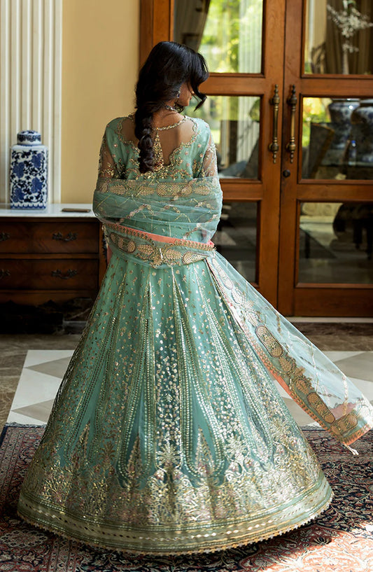Mushq Darlings Wedding Embroidered Net Unstitched 3 Piece Suit - Bindu - MQ25DRW - Mint Green - Festive Collection