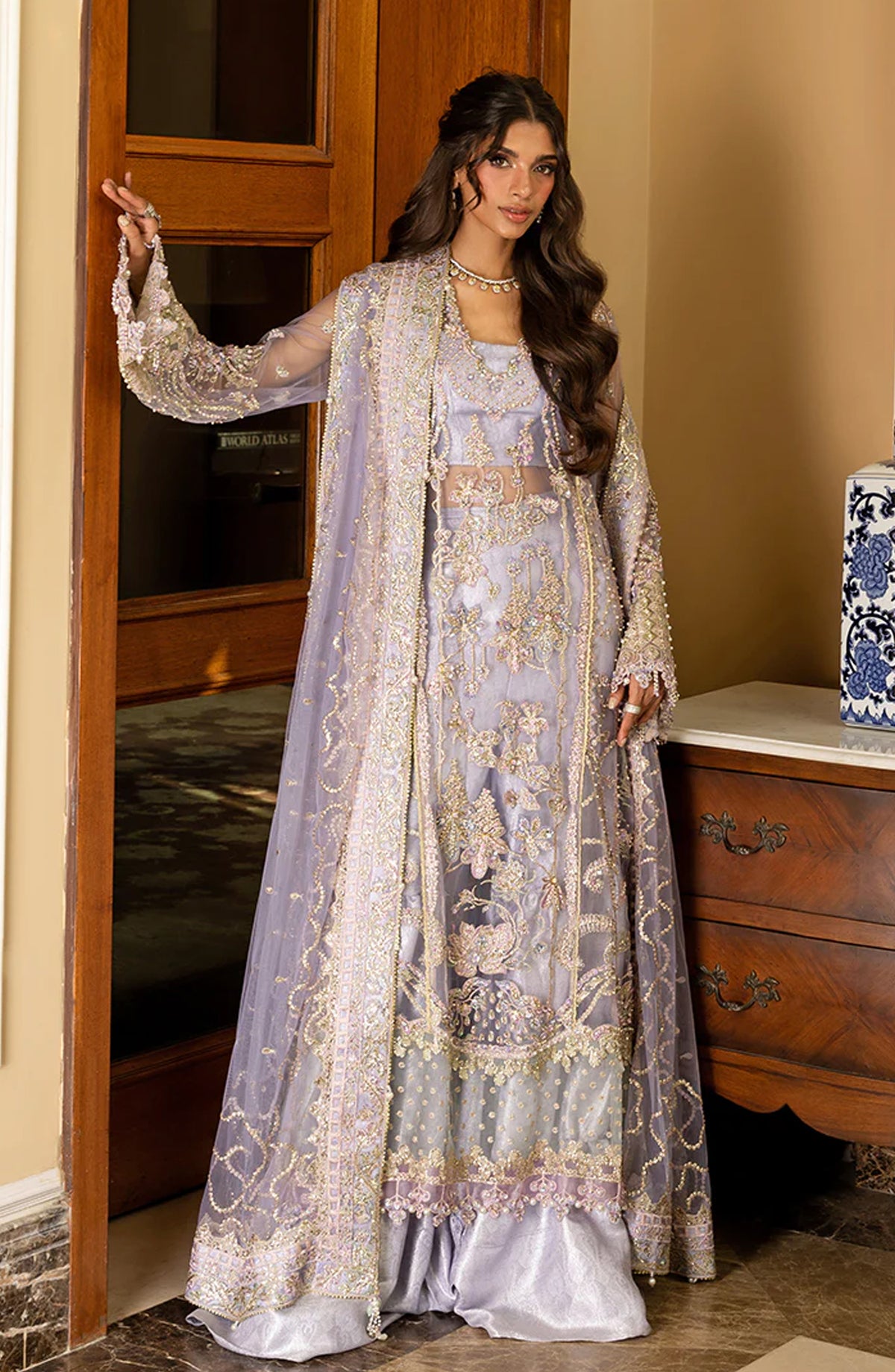 Mushq Darlings Wedding Embroidered Net Unstitched 3 Piece Suit - Simran - MQ25DRW - Lilac - Festive Collection