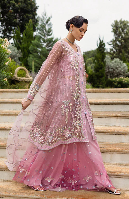 Mushq Inception Hemline Embroidered Net Unstitched 3 Piece Suit - HUNWD250105U Pretty in Pink - MQ25INC - Light Pink - Wedding Collection