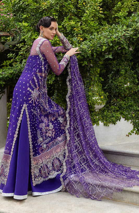 Mushq Inception Hemline Embroidered Net Unstitched 3 Piece Suit - HUNWD250104U Untamed Heart - MQ25INC - Purple - Wedding Collection
