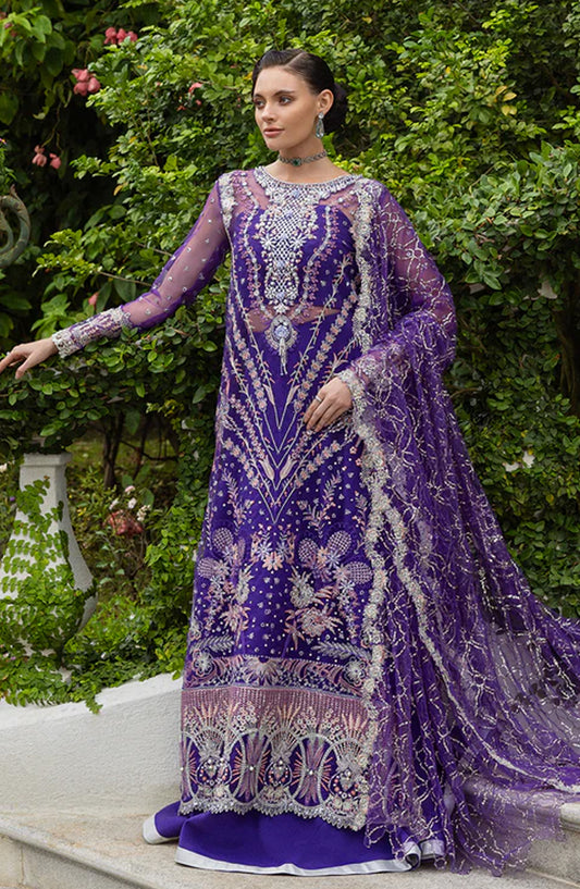 Mushq Inception Hemline Embroidered Net Unstitched 3 Piece Suit - HUNWD250104U Untamed Heart - MQ25INC - Purple - Wedding Collection
