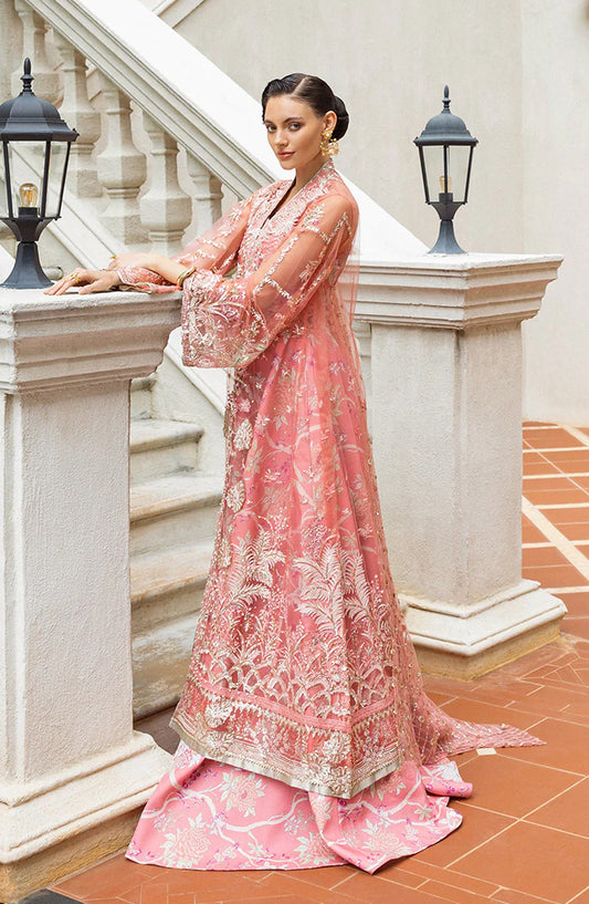 Mushq Inception Hemline Embroidered Net Unstitched 3 Piece Suit - HUNWD250106U Wings of Desire - MQ25INC - Coral - Wedding Collection