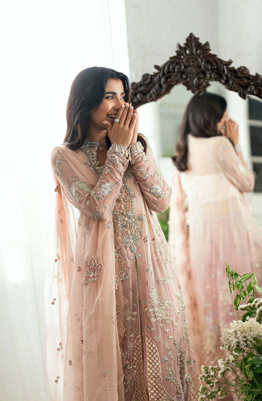Mushq Shaam Shandar Embroidered Chiffon Unstitched 3 Piece Suit - Munch250102 Shehnai - MQ25SHM - Peach - Wedding Collection