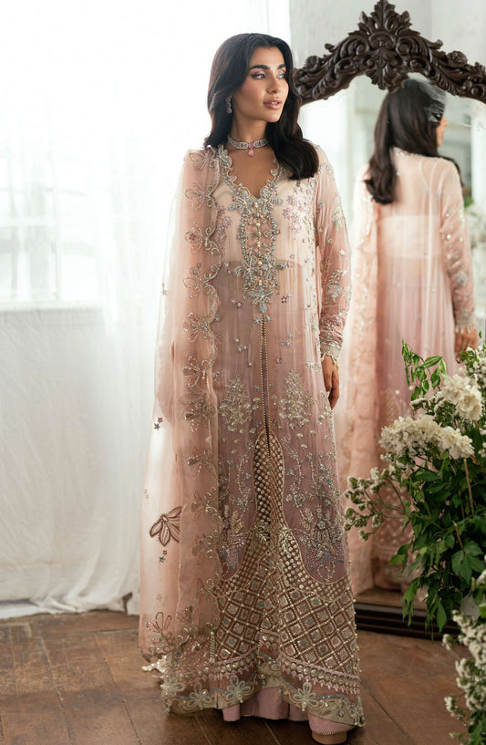 Mushq Shaam Shandar Embroidered Chiffon Unstitched 3 Piece Suit - Munch250102 Shehnai - MQ25SHM - Peach - Wedding Collection