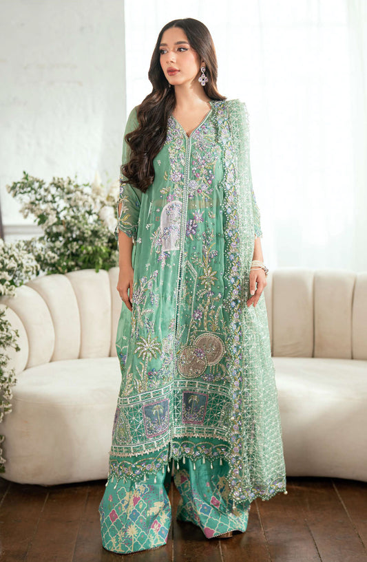 Mushq Shaam Shandar Embroidered Chiffon Unstitched 3 Piece Suit - Munch250108 Adaa - MQ25SHM - Green - Wedding Collection