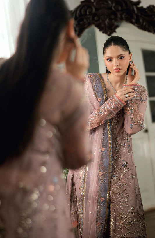 Mushq Shaam Shandar Embroidered Chiffon Unstitched 3 Piece Suit - Munch250109 Roop Rangoli - MQ25SHM - Dusty Pink - Wedding Collection