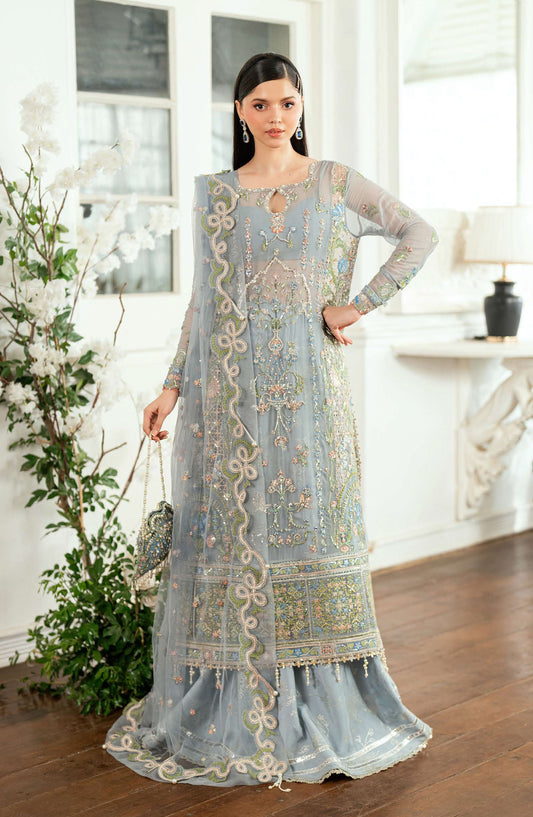 Mushq Shaam Shandar Embroidered Chiffon Unstitched 3 Piece Suit - Munch250105 Jashn e Jahanara - MQ25SHM - Blue - Wedding Collection