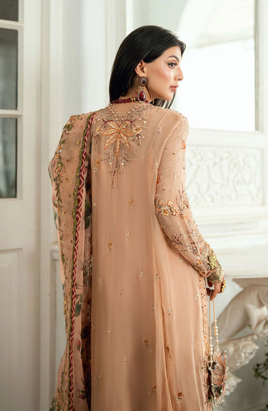 Mushq Shaam Shandar Embroidered Chiffon Unstitched 3 Piece Suit - Munch250104 Tarannum - MQ25SHM - Peach - Wedding Collection