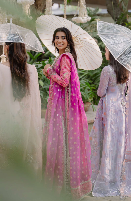 Mushq Shaam Shandar Embroidered Organza Unstitched 3 Piece Suit - Munch250106 Geet Gulani - MQ25SHM - Pink - Wedding Collection