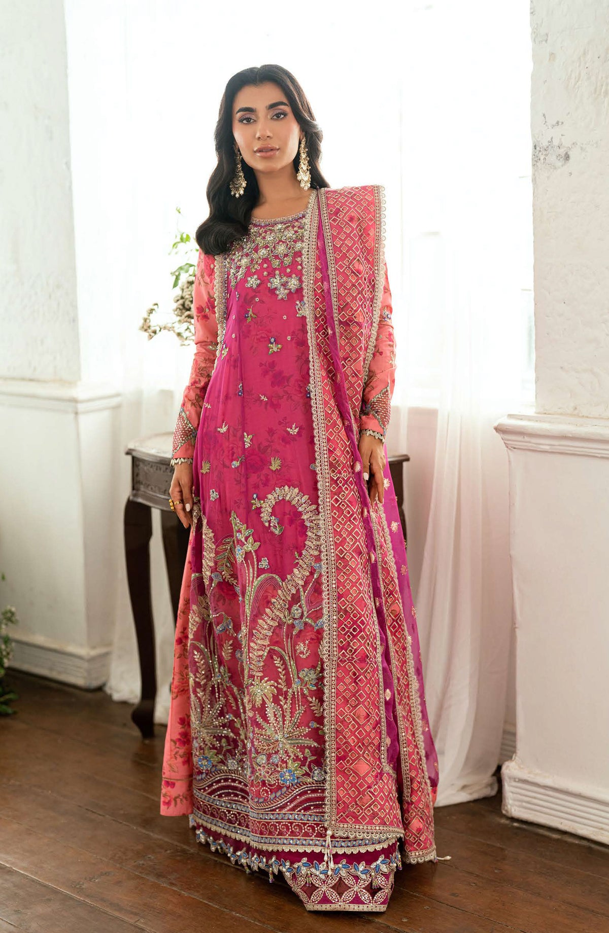 Mushq Shaam Shandar Embroidered Organza Unstitched 3 Piece Suit - Munch250106 Geet Gulani - MQ25SHM - Pink - Wedding Collection