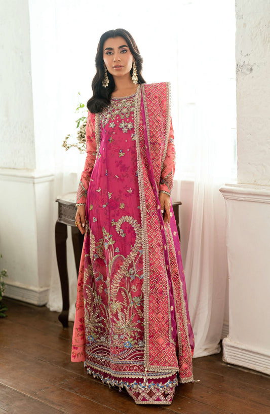 Mushq Shaam Shandar Embroidered Organza Unstitched 3 Piece Suit - Munch250106 Geet Gulani - MQ25SHM - Pink - Wedding Collection