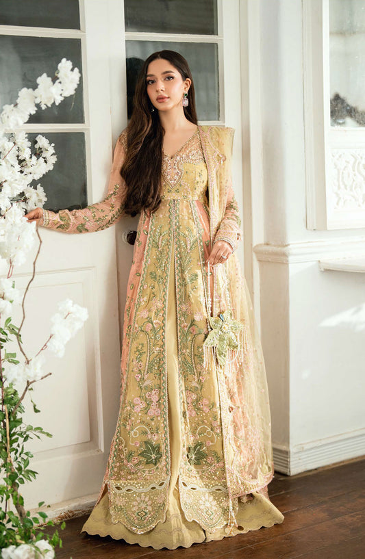 Mushq Shaam Shandar Embroidered Chiffon Unstitched 3 Piece Suit - Munch250103 Sur Shehnai - MQ25SHM - Lemon - Wedding Collection