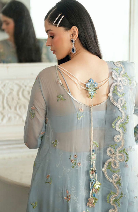 Mushq Shaam Shandar Embroidered Chiffon Unstitched 3 Piece Suit - Munch250105 Jashn e Jahanara - MQ25SHM - Blue - Wedding Collection