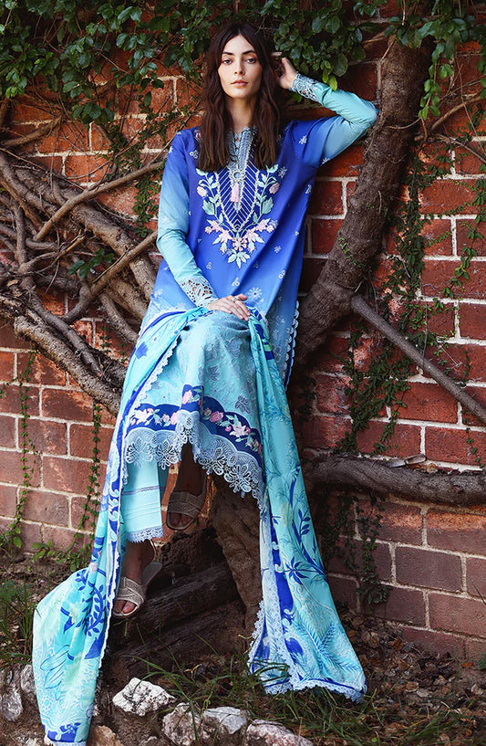 Mushq Solace Ombre Embroidered Lawn Unstitched 3 Piece Suit - Moonlit Ease - MQ26OMB - Ombre Blue - Summer Collection