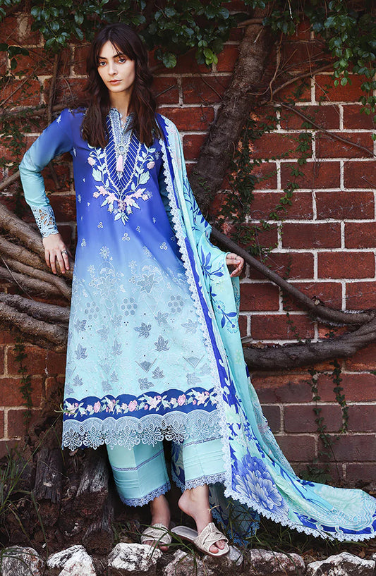 Mushq Solace Ombre Embroidered Lawn Unstitched 3 Piece Suit - Moonlit Ease - MQ26OMB - Ombre Blue - Summer Collection