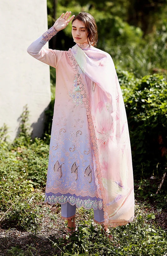 Mushq Solace Ombre Embroidered Lawn Unstitched 3 Piece Suit - Morning Veil - MQ26OMB - lavender Pink - Summer Collection