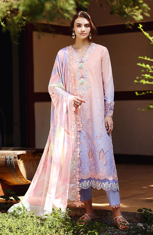 Mushq Solace Ombre Embroidered Lawn Unstitched 3 Piece Suit - Morning Veil - MQ26OMB - lavender Pink - Summer Collection