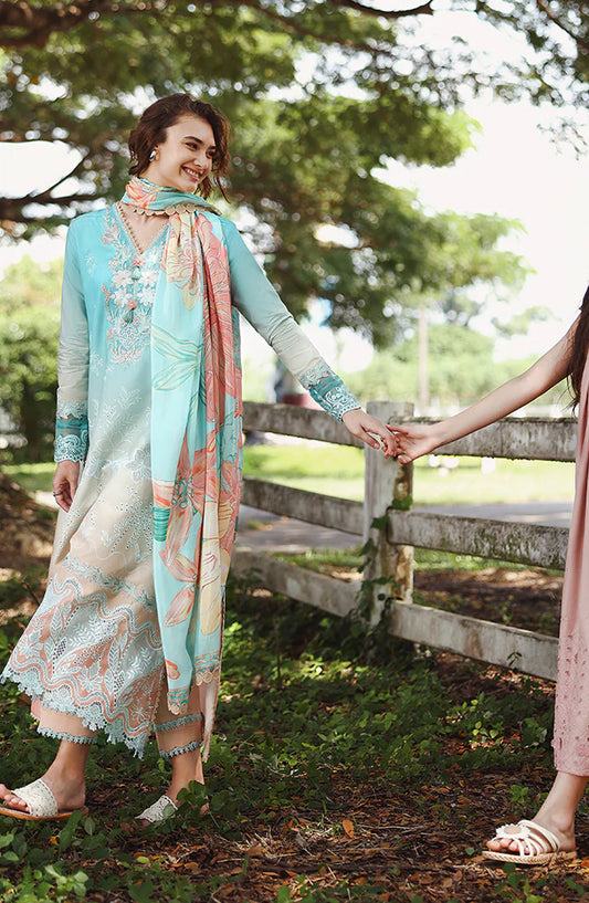 Mushq Solace Ombre Embroidered Lawn Unstitched 3 Piece Suit - Whispered Dawn - MQ26OMB - Blue and Pink - Summer Collection