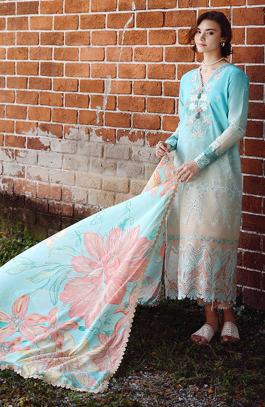 Mushq Solace Ombre Embroidered Lawn Unstitched 3 Piece Suit - Whispered Dawn - MQ26OMB - Blue and Pink - Summer Collection