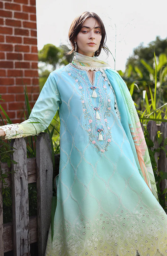 Mushq Solace Ombre Embroidered Lawn Unstitched 3 Piece Suit - Ethereal Pause - MQ26OMB - Blue and Yellow - Summer Collection