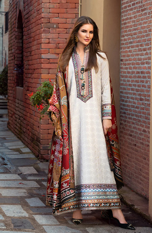 Mushq Broadway Embroidered Karandi Unstitched 3 Piece Suit - Tuscan Dawn - MQ25BRD - Biscuit - Winter Collection