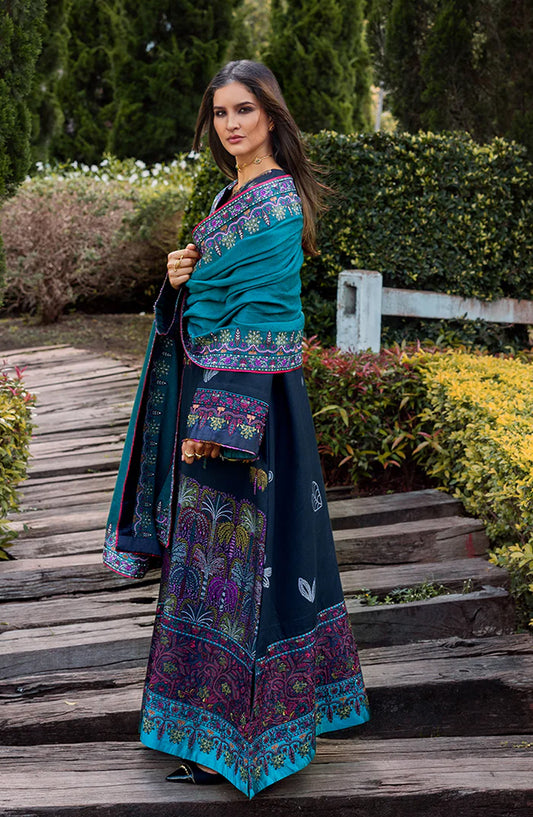 Mushq Broadway Embroidered Jacquard Viscose Unstitched 3 Piece Suit - Radiant Solitude - MQ25BRD - Blue - Winter Collection