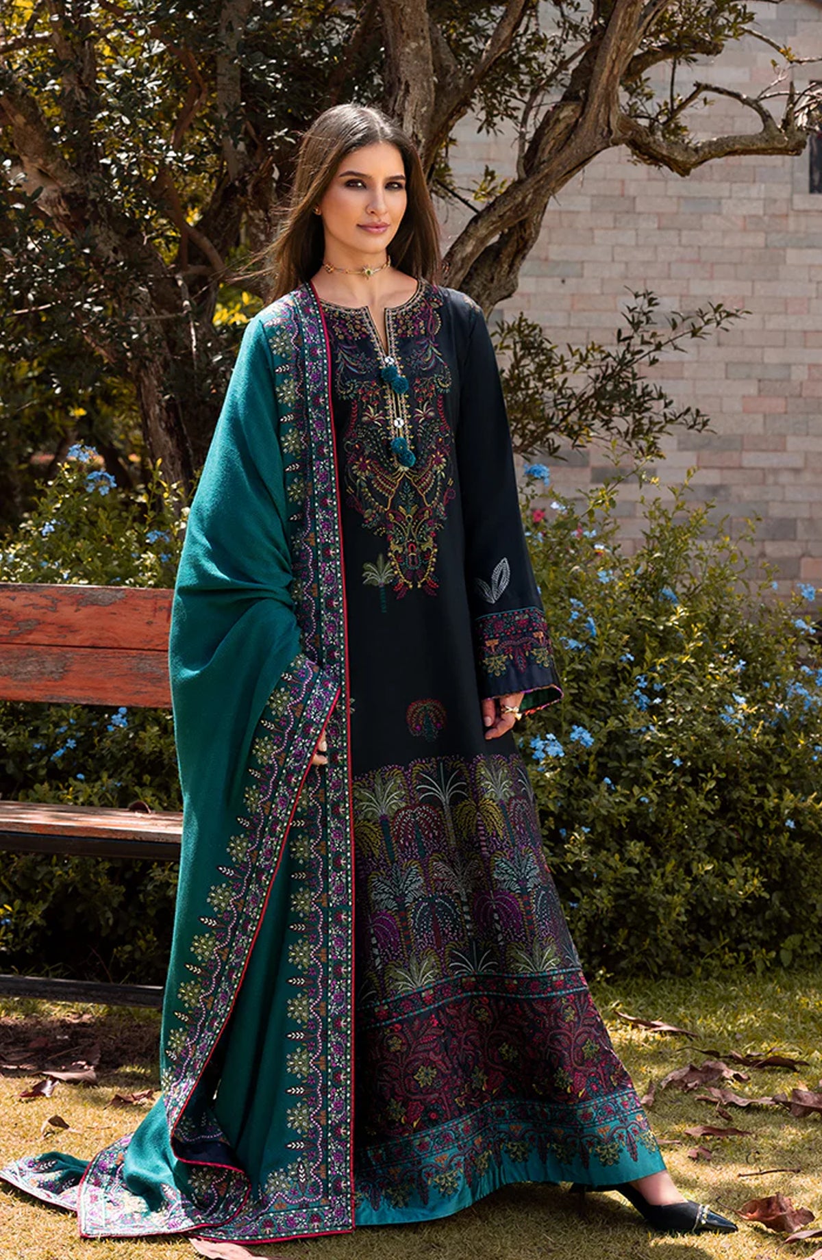 Mushq Broadway Embroidered Jacquard Viscose Unstitched 3 Piece Suit - Radiant Solitude - MQ25BRD - Blue - Winter Collection