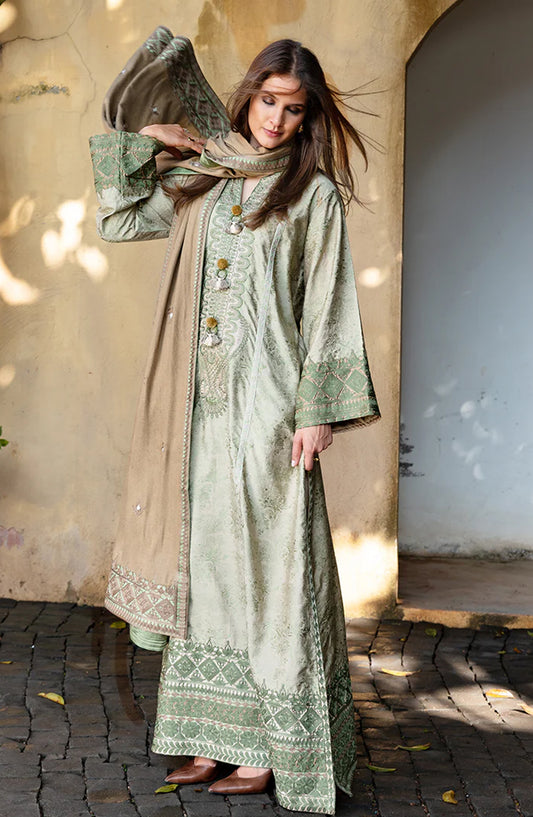 Mushq Broadway Embroidered Jacquard Viscose Unstitched 3 Piece Suit - Solare - MQ25BRD - Green - Winter Collection