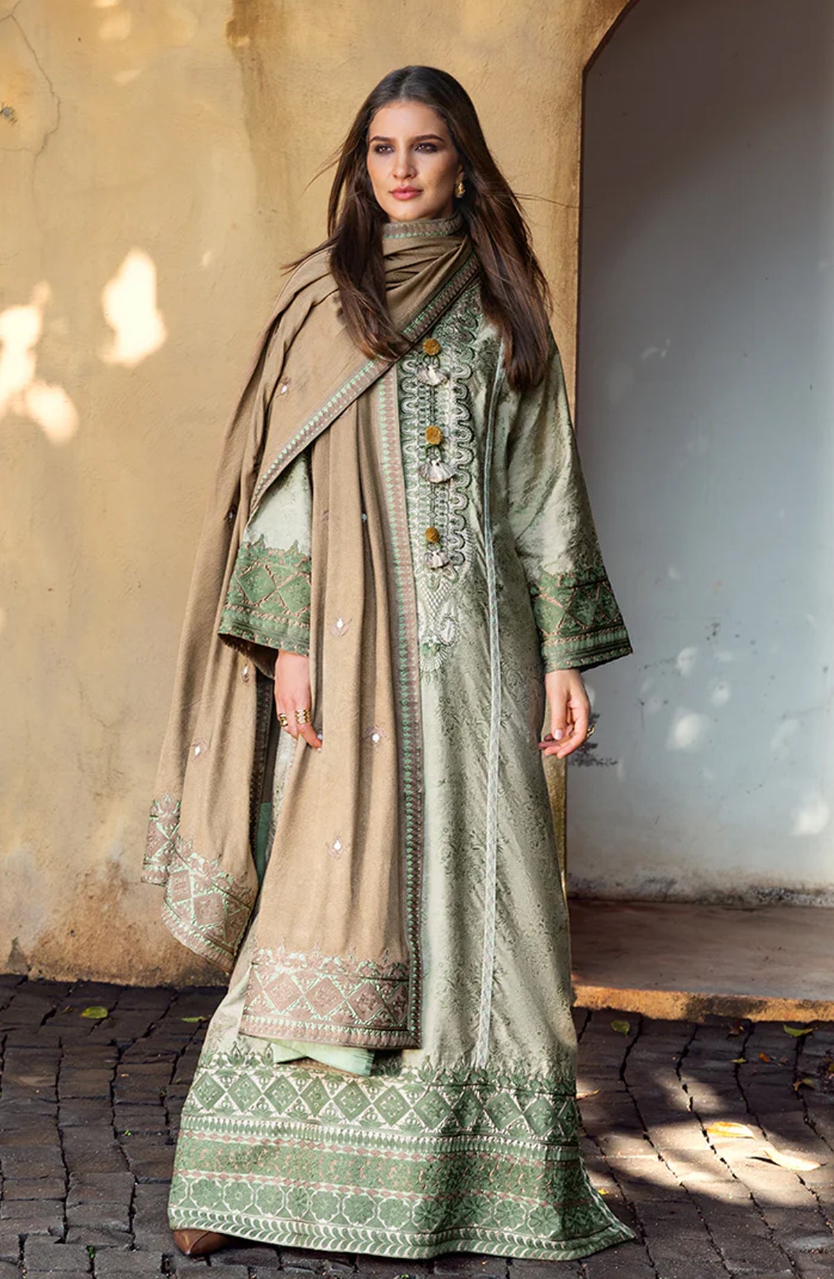 Mushq Broadway Embroidered Jacquard Viscose Unstitched 3 Piece Suit - Solare - MQ25BRD - Green - Winter Collection
