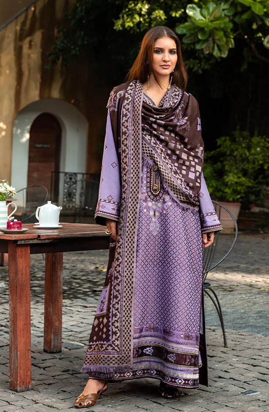 Mushq Broadway Embroidered Karandi Unstitched 3 Piece Suit - Villa Bramasole - MQ25BRD - Purple - Winter Collection
