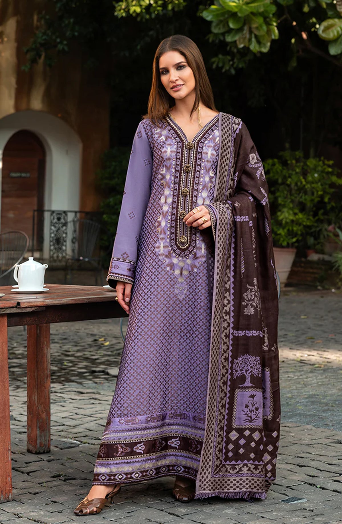 Mushq Broadway Embroidered Karandi Unstitched 3 Piece Suit - Villa Bramasole - MQ25BRD - Purple - Winter Collection