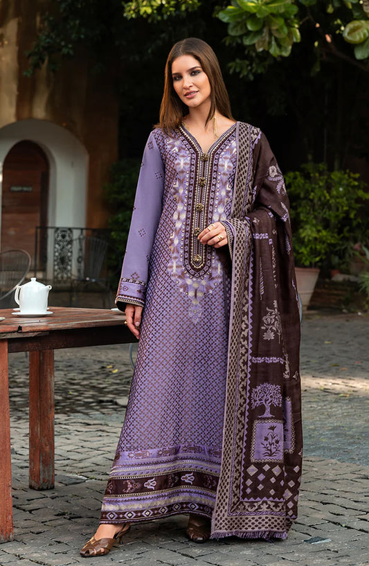 Mushq Broadway Embroidered Karandi Unstitched 3 Piece Suit - Villa Bramasole - MQ25BRD - Purple - Winter Collection