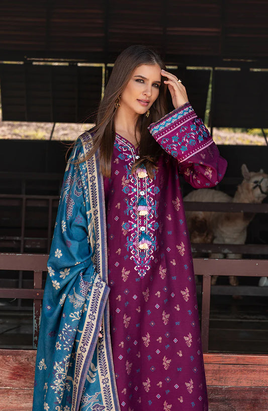 Mushq Broadway Embroidered Jacquard Viscose Unstitched 3 Piece Suit - Florence Whisper - MQ25BRD - Magenta - Winter Collection