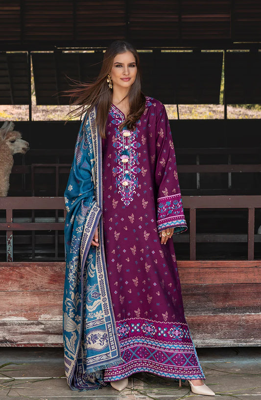 Mushq Broadway Embroidered Jacquard Viscose Unstitched 3 Piece Suit - Florence Whisper - MQ25BRD - Magenta - Winter Collection