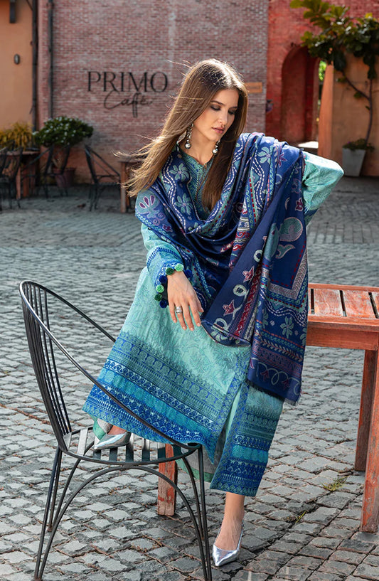 Mushq Broadway Embroidered Jacquard Viscose Unstitched 3 Piece Suit - Chianti Glow - MQ25BRD - Aqua - Winter Collection