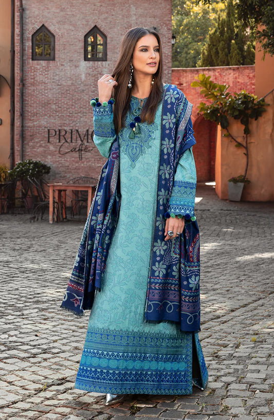 Mushq Broadway Embroidered Jacquard Viscose Unstitched 3 Piece Suit - Chianti Glow - MQ25BRD - Aqua - Winter Collection